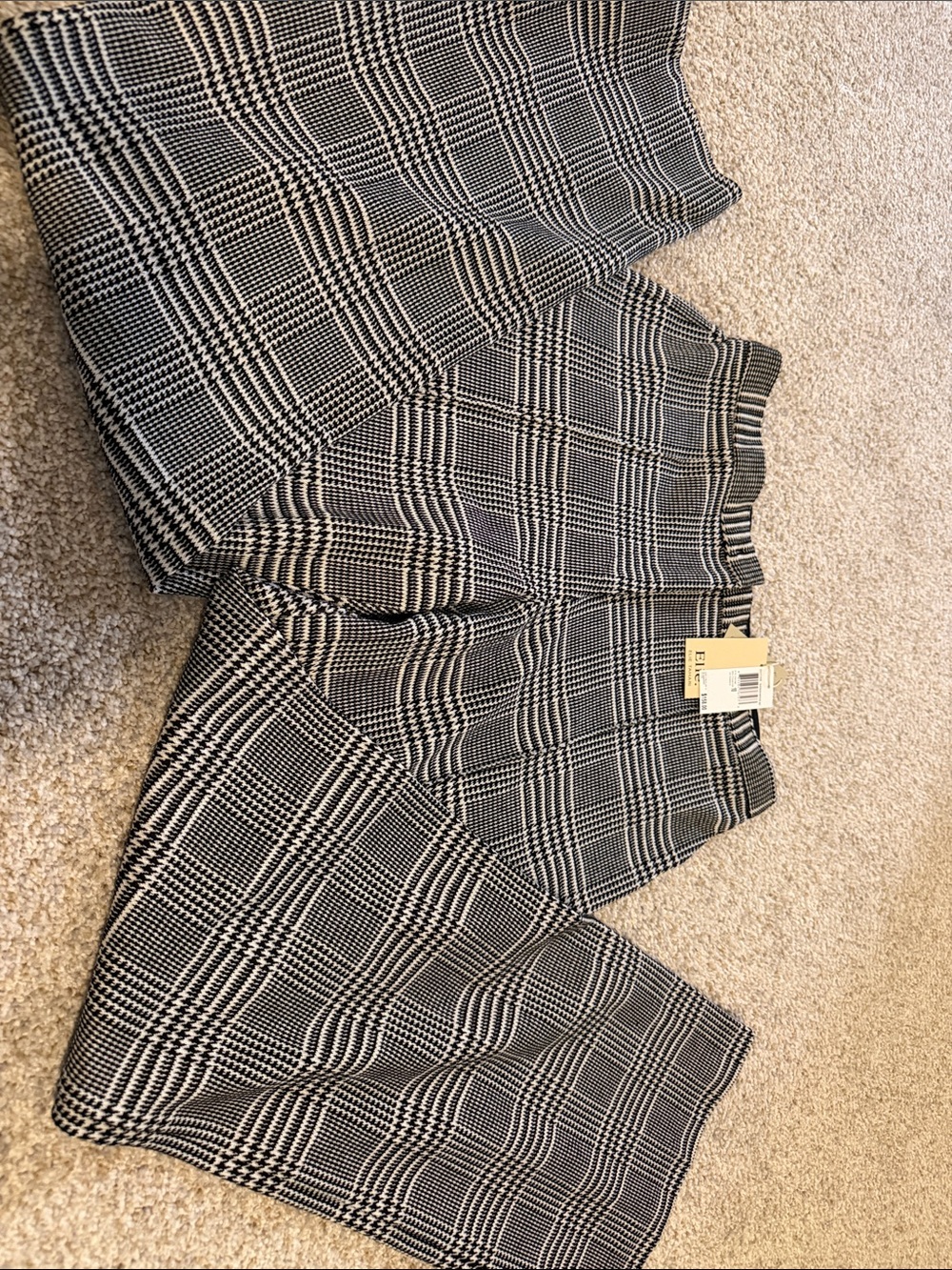 Elie Tahari Black and White Glen Plaid Boot Cut Pants